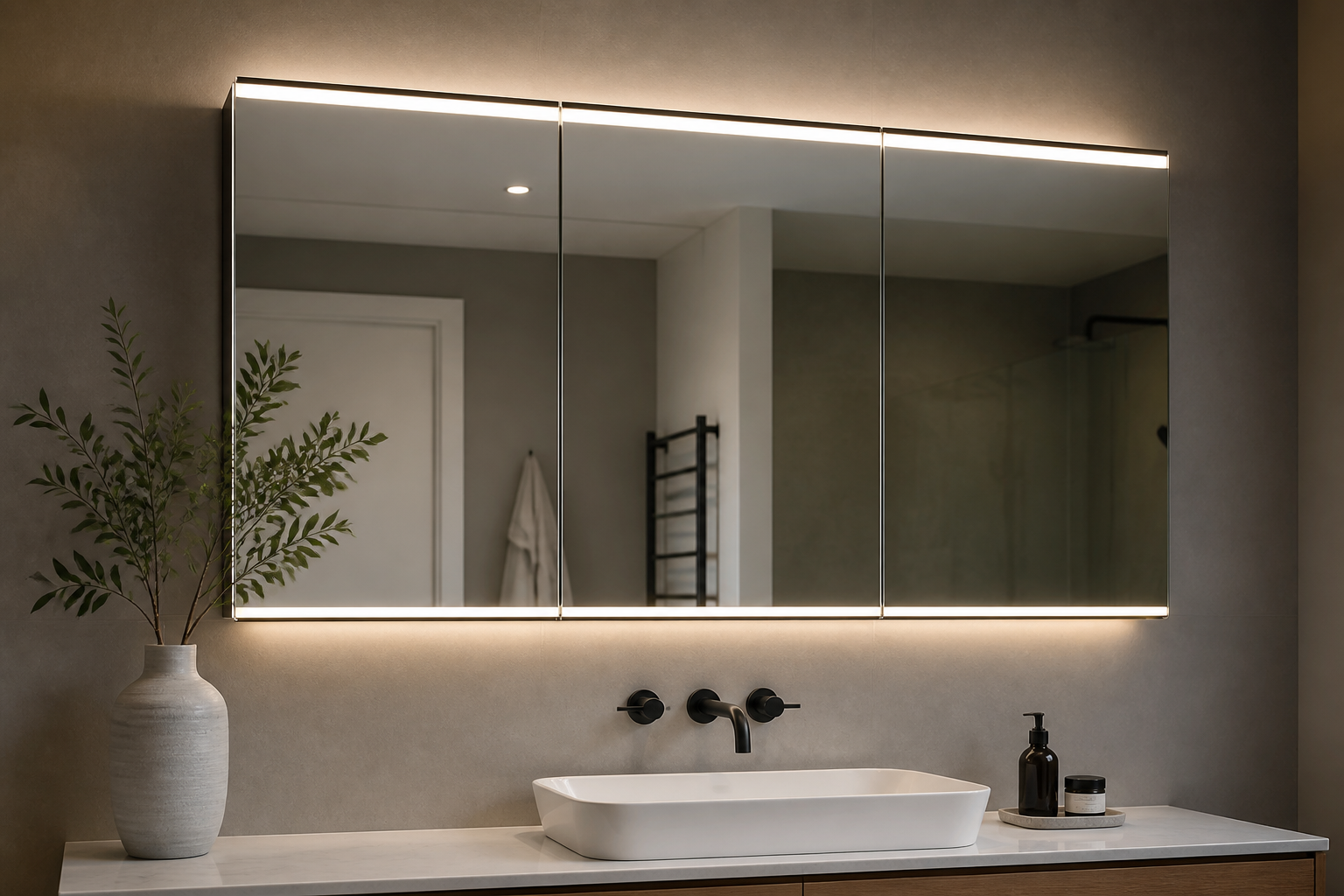 İzmir aynalı banyo dolabı LED aydınlatmalı
